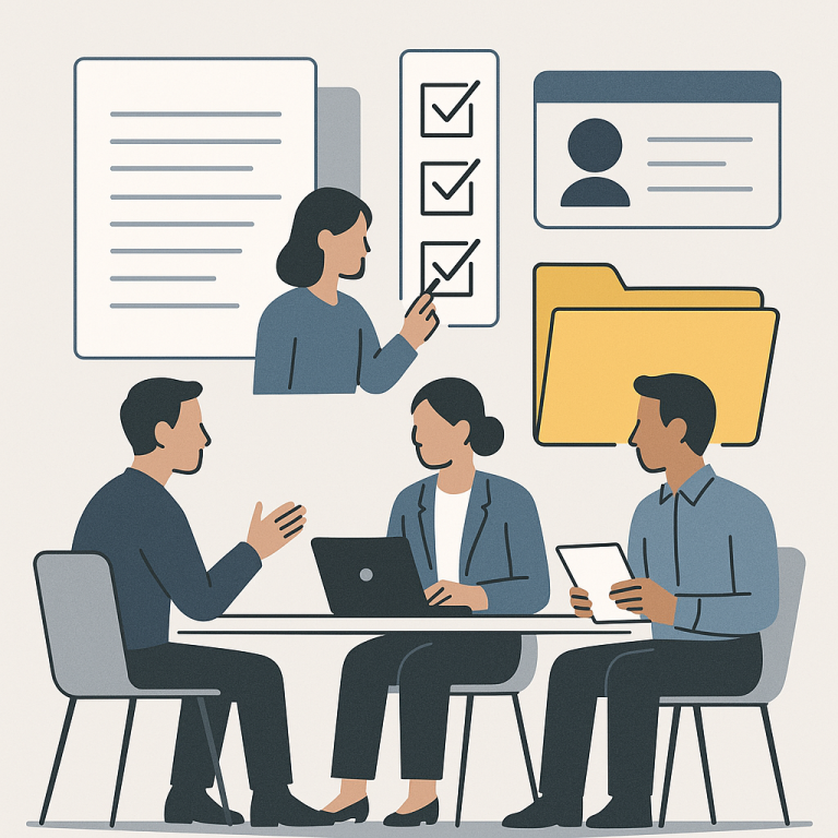 A clean, professional illustration representing project administration. The image should include abs